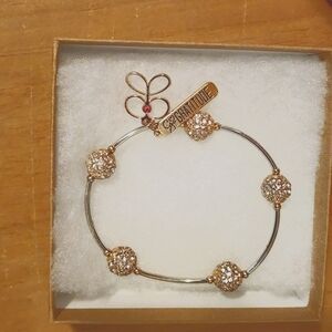 Go Gratitude Bangle Sparkle Bracelet Pave Crystal Beads with Sterling Bars Gold